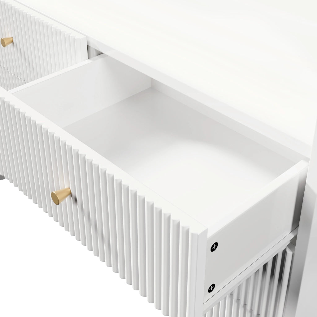 Credenza moderna con LED e 6 cassetti, design ondulato a scanalature, vano aperto, bianco 120 × 40 × 75 cm