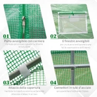 Serra da Giardino 3.5 x 3 x 2m con Tetto Spiovente in PE, Porta e 6 Finestre, Verde