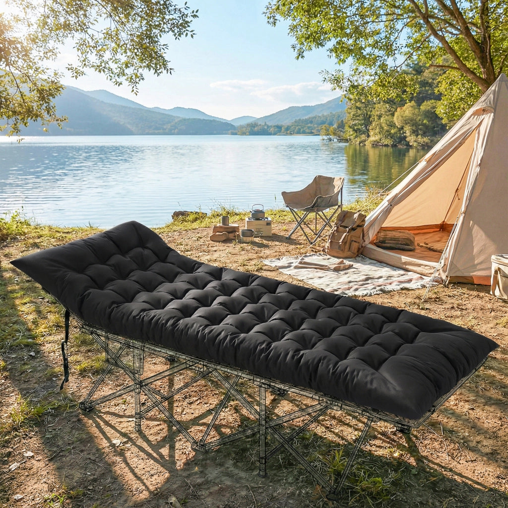 Letto da Campeggio Pieghevole Portatile con Cinghie Antiscivolo ¨C Zephmum ¨C Nero