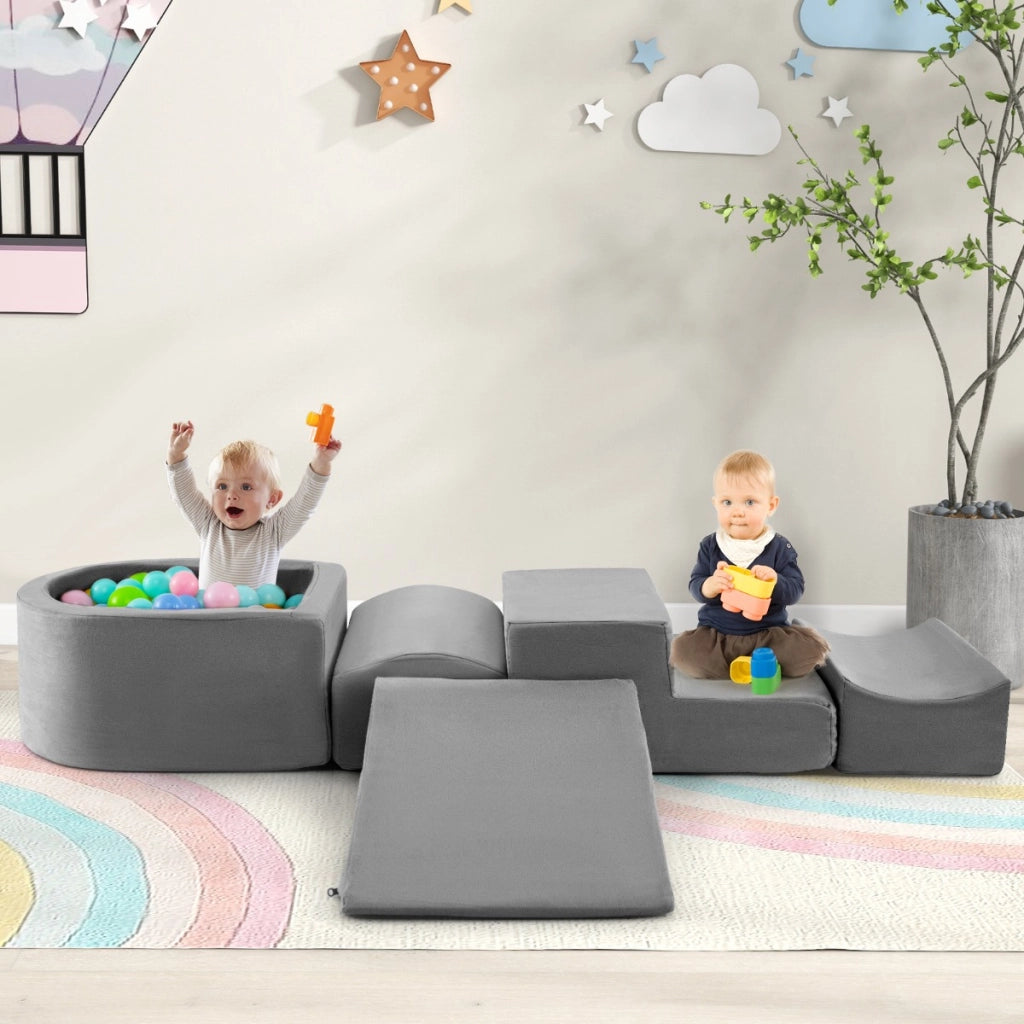 Set di gioco in schiuma a 5 pezzi per bambini con piscina di palline coperture lavabili-Blocchi blocchi creativi Grigio