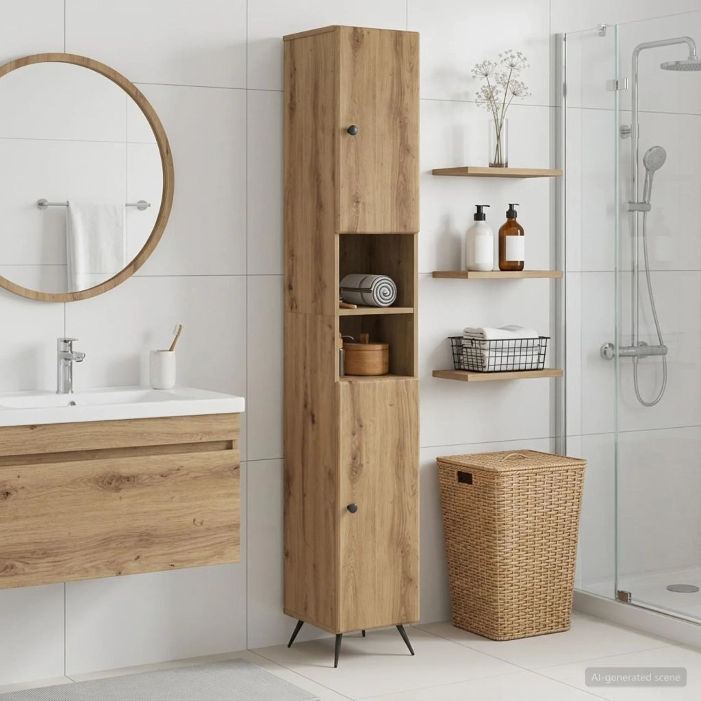 Armadio da Bagno con Ripiano Aperto BREDA Rovere Artigianale 897484