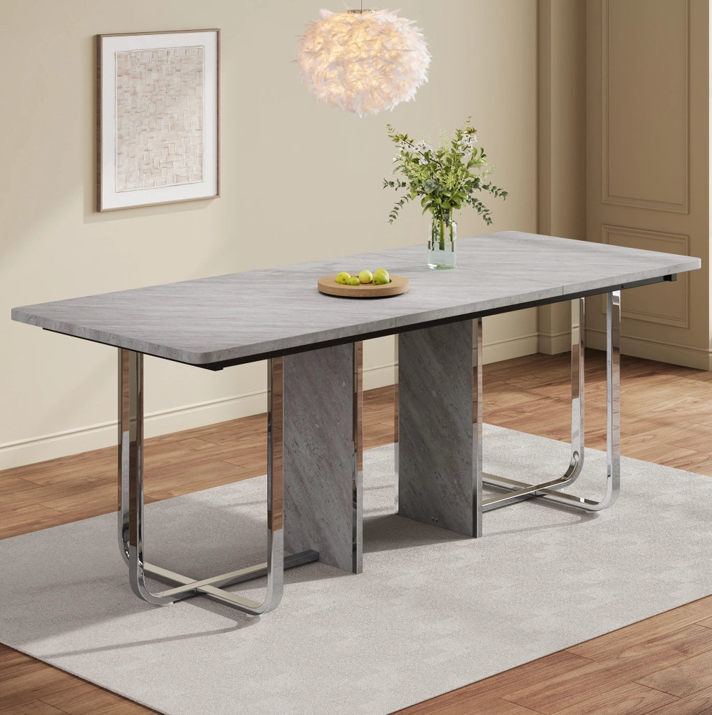 Tavolo da pranzo rettangolare 180x80 cm in MDF e metallo; grigio