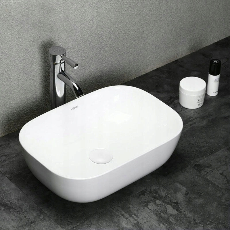 Lavabo da appoggio in ceramica, bianco, 46x33 cm, per piano di lavoro, grande