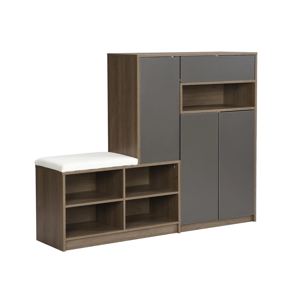 Panca portascarpe e armadio scarpe multifunzione con seduta imbottita e ripiani regolabili, grigio, 140/35/110 cm