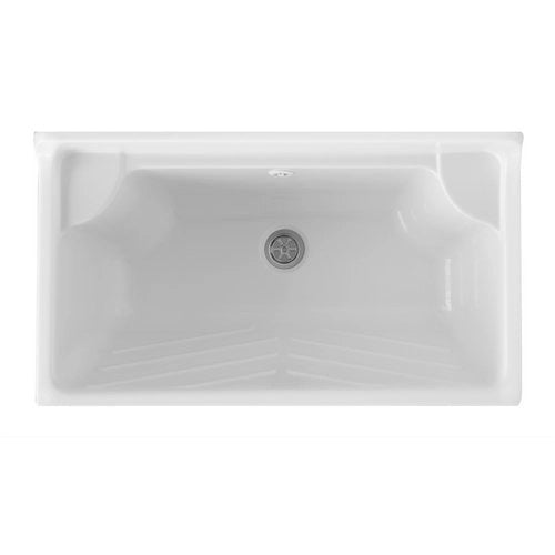 Lavatoio con mobile in legno e vasca in ABS con strizzatoio  - Bianco