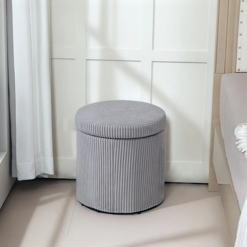 Pouf con Almacenaje Rotondo in Velluto con Struttura in Acciaio ¨C zephmum ¨C Grigio Chiaro ?40x41 cm