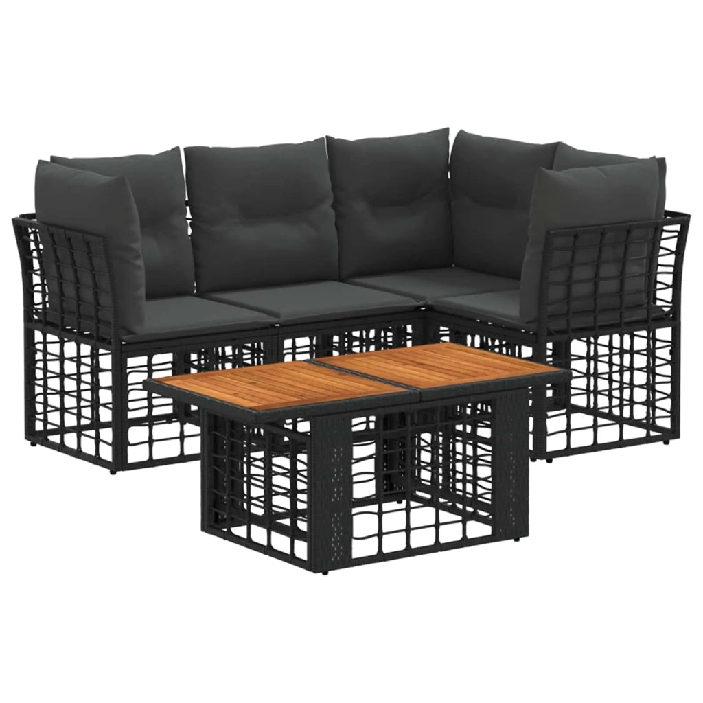 Set Divano da Giardino 5 pz Nero e Grigio scuro polyrattan 3437861