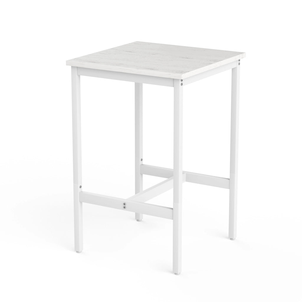 Tavolo da bar con 2 sgabelli con schienale e anello di rinforzo, per cucina e soggiorno, bianco, 60 × 60 × 92 cm