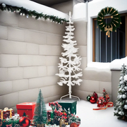 Albero Natale | Decorazioni natalizie Artificiale Sottile a Met¨¤ Supporto Bianco 210 cm