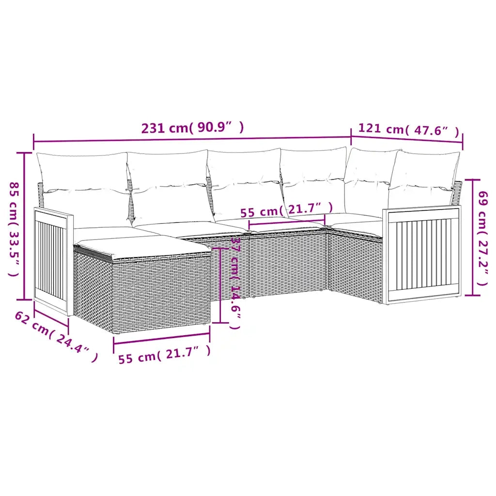 Set Divani da Giardino 6 pz con Cuscini Grigio in Polyrattan 3227860