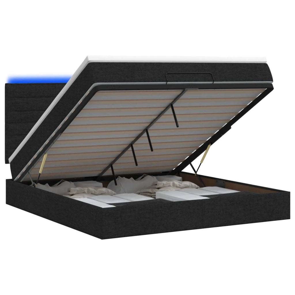 Letto Ottomano con Materasso e LED Nero 140 x 190 cm Tessuto 3457988