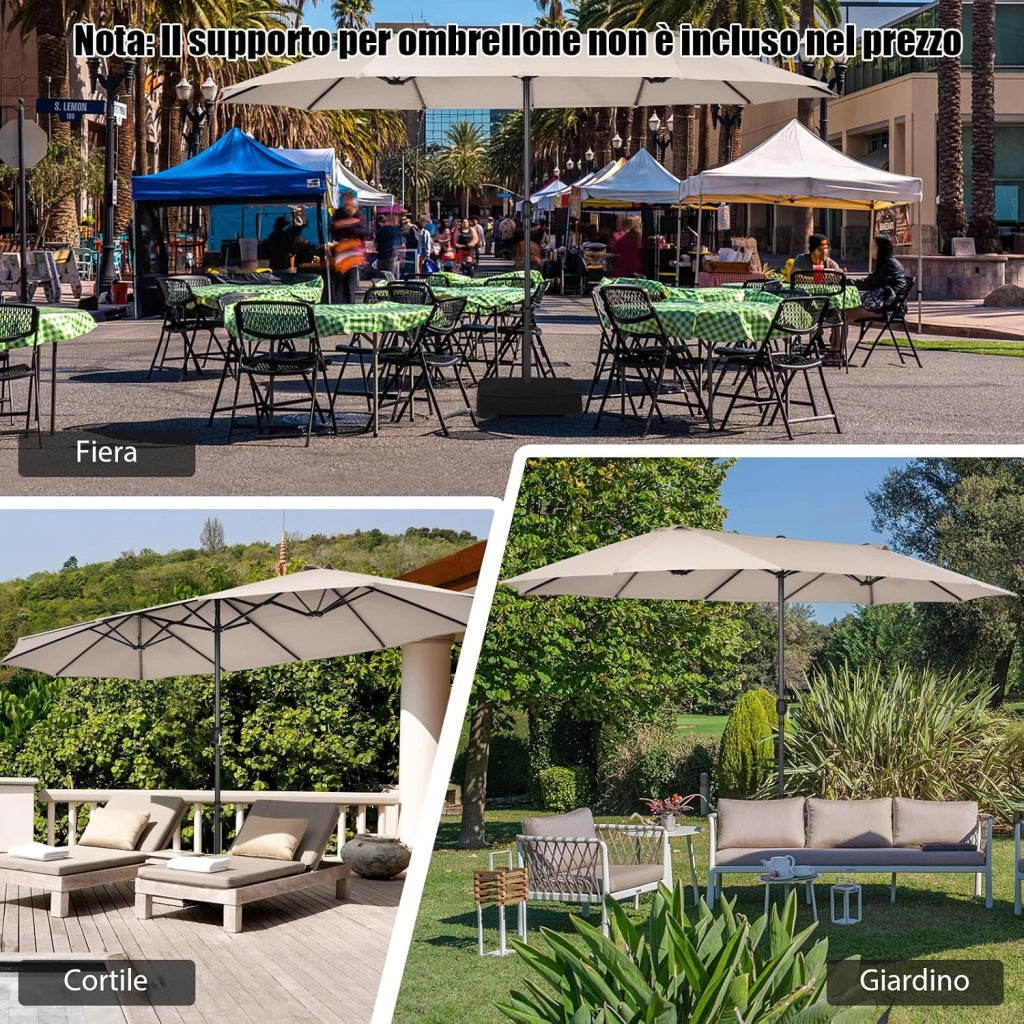 Ombrellone Doppio Giardino 470 cm, Rectangolare, Antivento, Protezione UV, Manovella, 12 Stecche, per Giardino Piscina Terrazza, 470 x 280 x 245 cm (Beige)