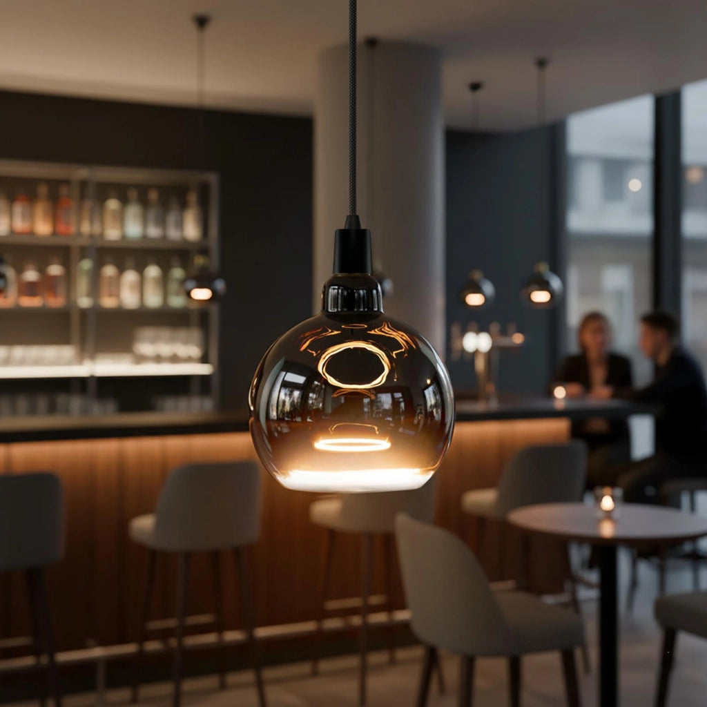 Lampada di design vetro LED E27 nera serie BLACK MOON luce calda decorativa Effetto Fluttuante bar pub ristorante albergo Ø 150mm