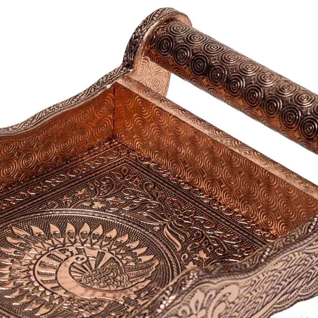 Vassoio in metallo goffrato color rame 25x13x6h