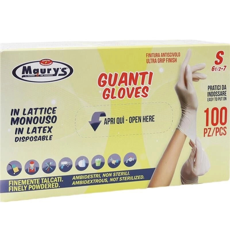 KIT SET 3 PZ MAURY'S GUANTI IN LATTICE IN CONFEZIONE DA 100 PEZZI TAGLIA S