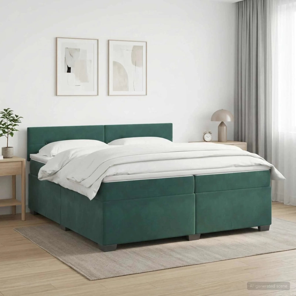 Letto con Box Spring, Materasso e LED Verde Scuro 200 x 200 cm 3452249