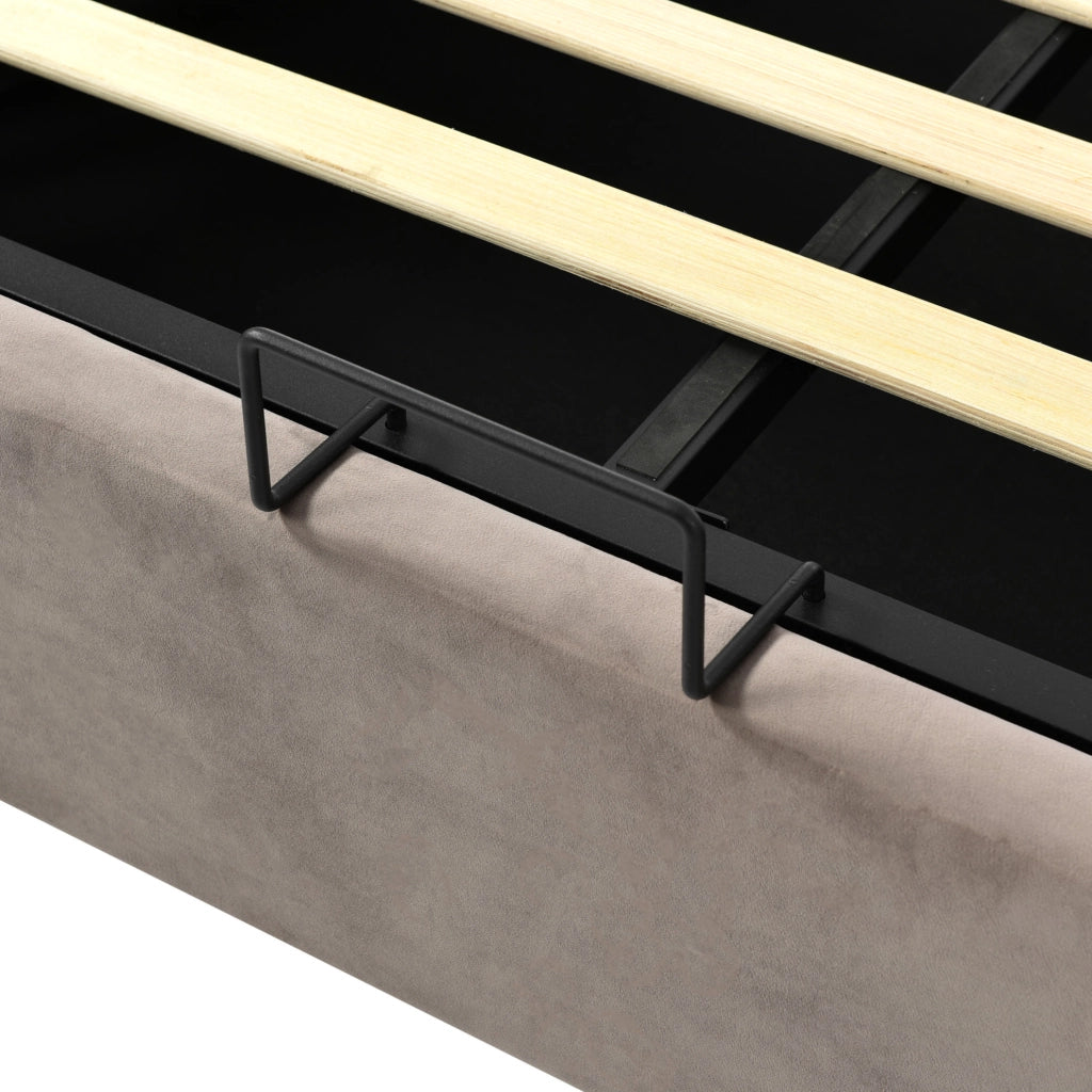 Letto imbottito singolo 90x200 cm con testiera regolabile; contenitore; velluto grigio chiaro