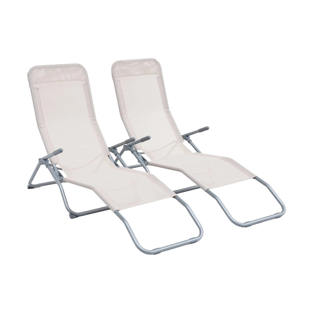Set 2 lettini prendisole in textilene multiposizione, bianco