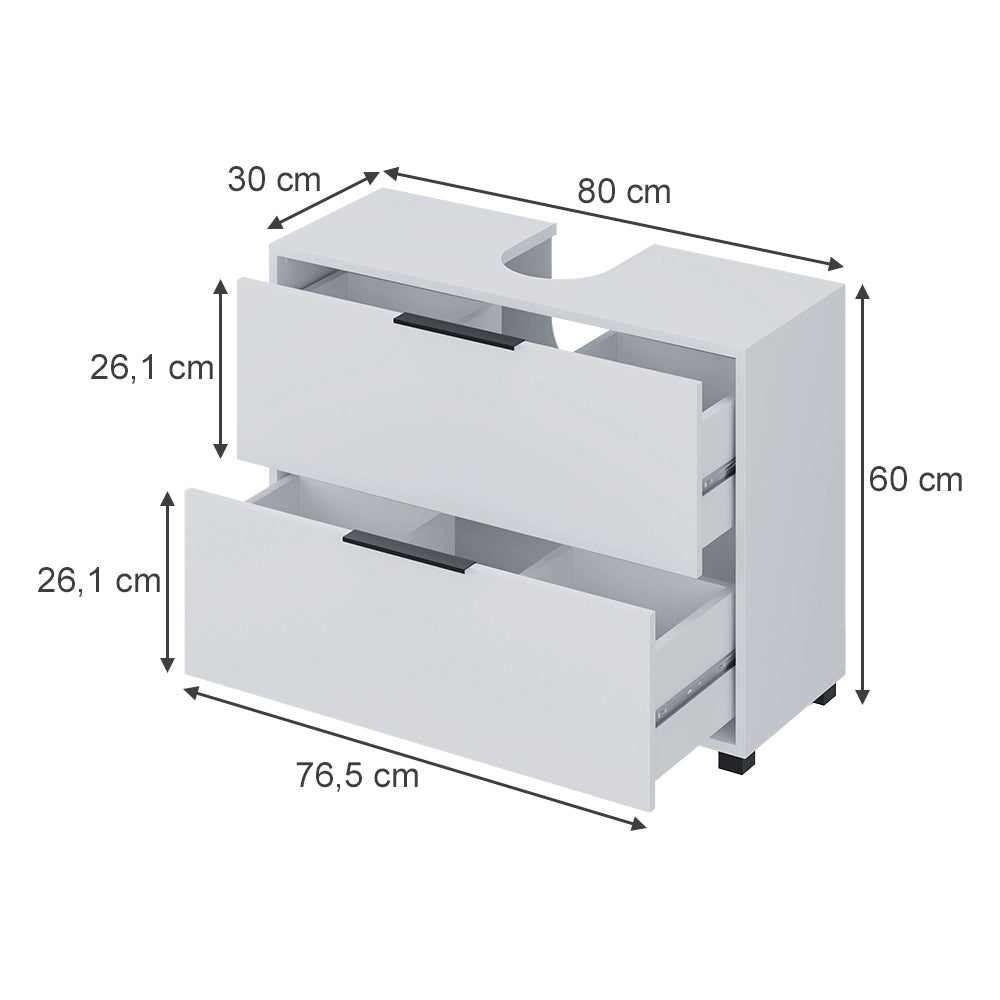 Vicco Mobile sottolavabo per bagno Bianco 80 x 60 cm con 2 cassetti