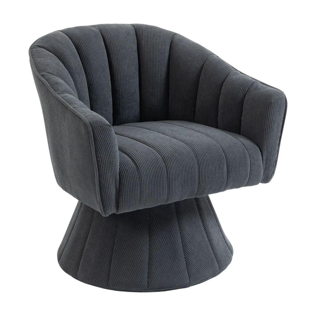 Sedia girevole 360° in velluto a coste, colore grigio scuro, con imbottitura ergonomica e base stabile