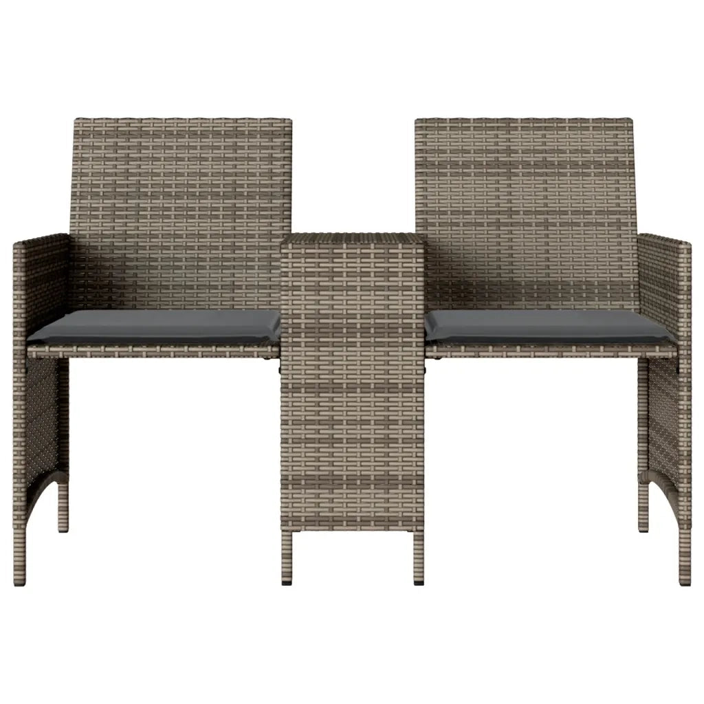 Divano Giardino 2 Posti con Tavolo e Sgabelli Grigio Polyrattan 4003892