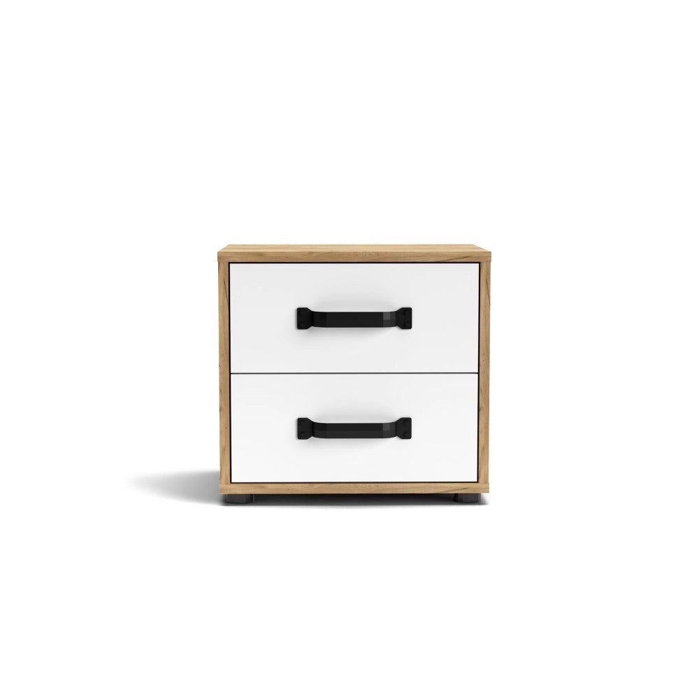 Comodino 2 cassetti rovere bianco Mosso MO1