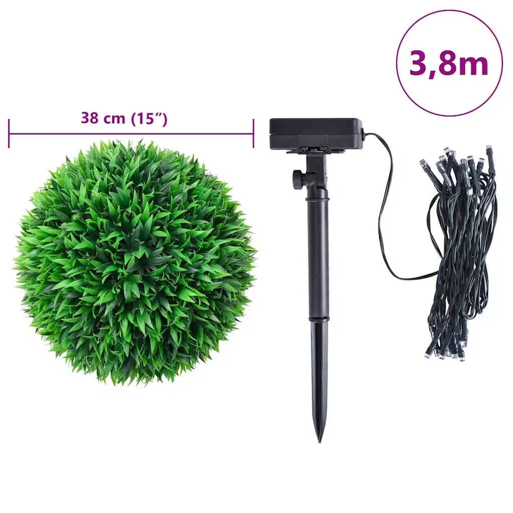 vidaXL Sfere di Bosso Artificiale con Luci LED 2 pz Verdi 38 cm
