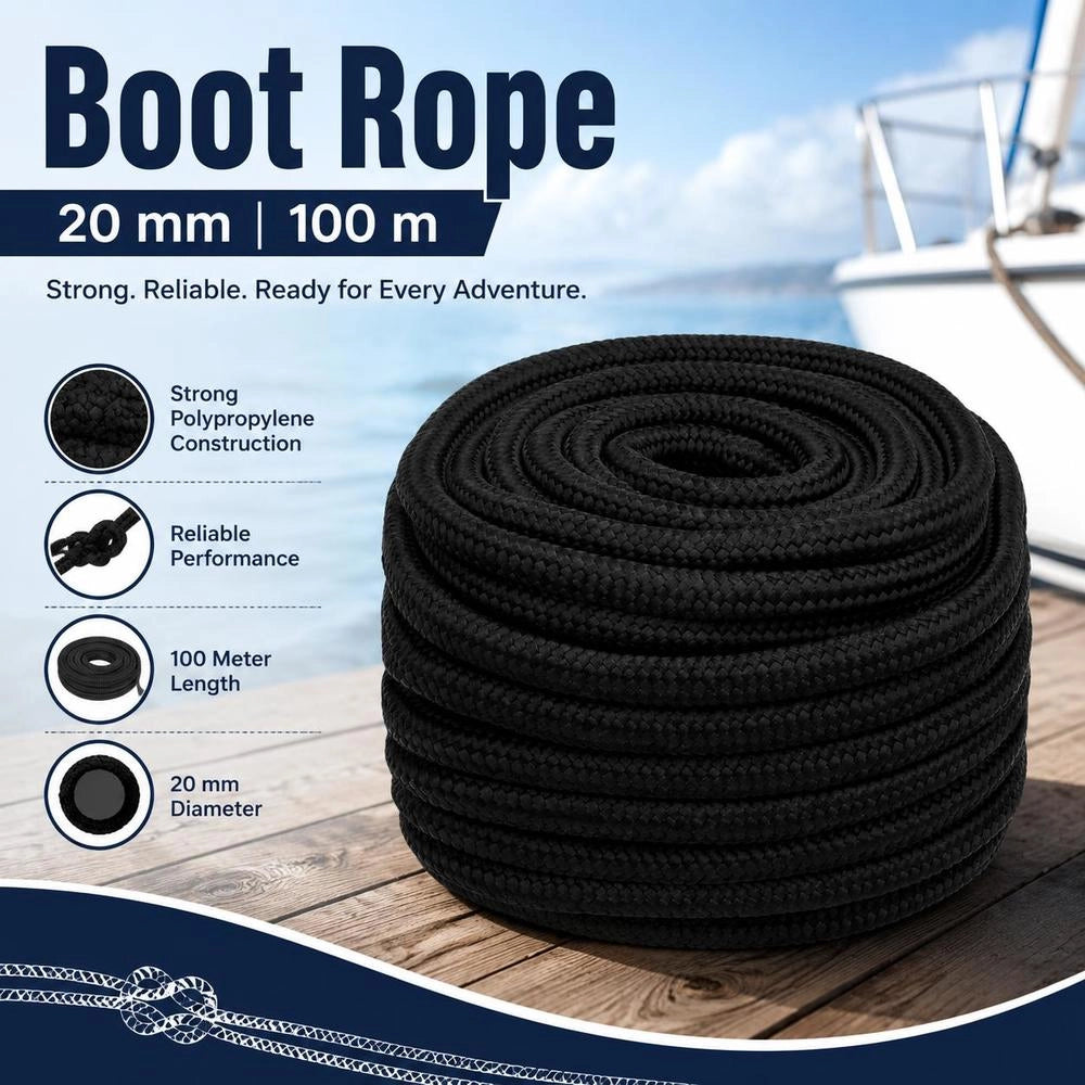 Boat Rope, Black, 20 Mm, 100 M, Polypropylene