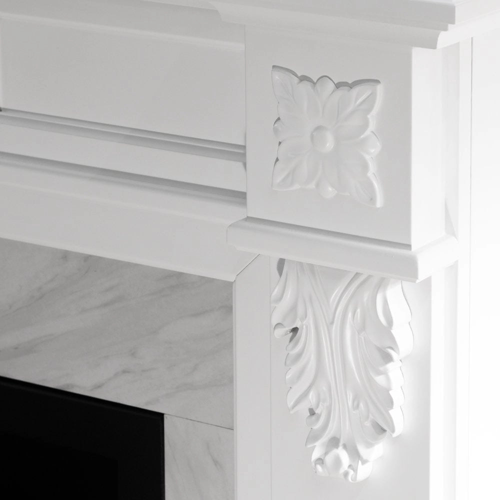 Caminetto Prasco, Camino Elettrico Superficie Riscaldabile 30 m2, 121x38x108h cm Bianco