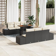 Set di Divani da Giardino a 7 Pezzi con Cuscini Nero Polyrattan