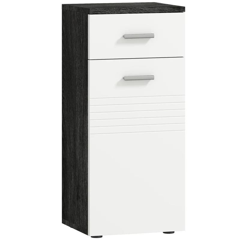 MOBILE BAGNO CON CASSETTO E ARMADIETTO IN LEGNO, 35X30X77.5CM, BIANCO E NERO