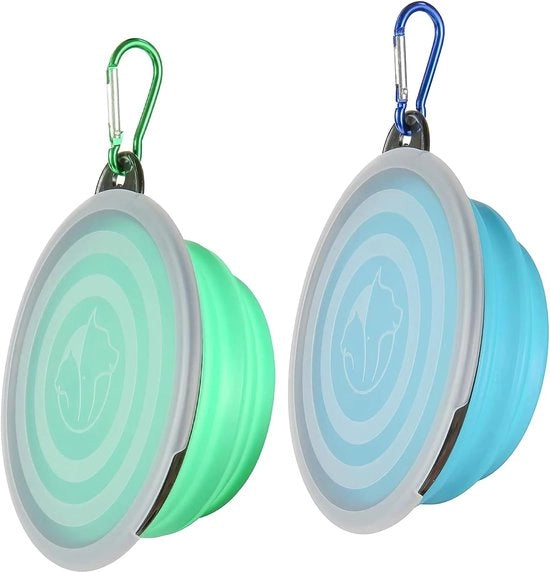 Due pezzi di ciotola flessibile per cani 350ml - palline di silicone per animali - accessori da viaggio portatili per cani e gatti - BOL d'ACQUA per cani in blu e verde