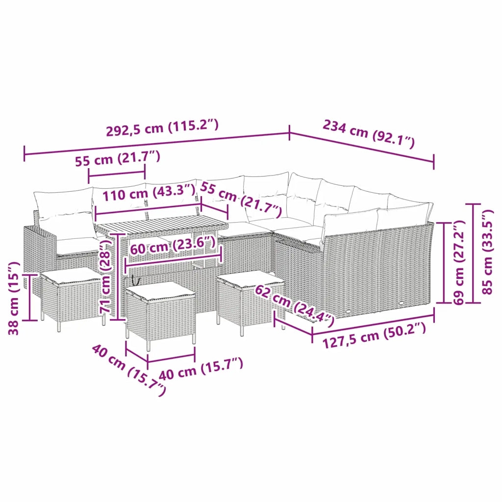 Set Divano da Giardino 13 pcs Nero polyrattan 3361659