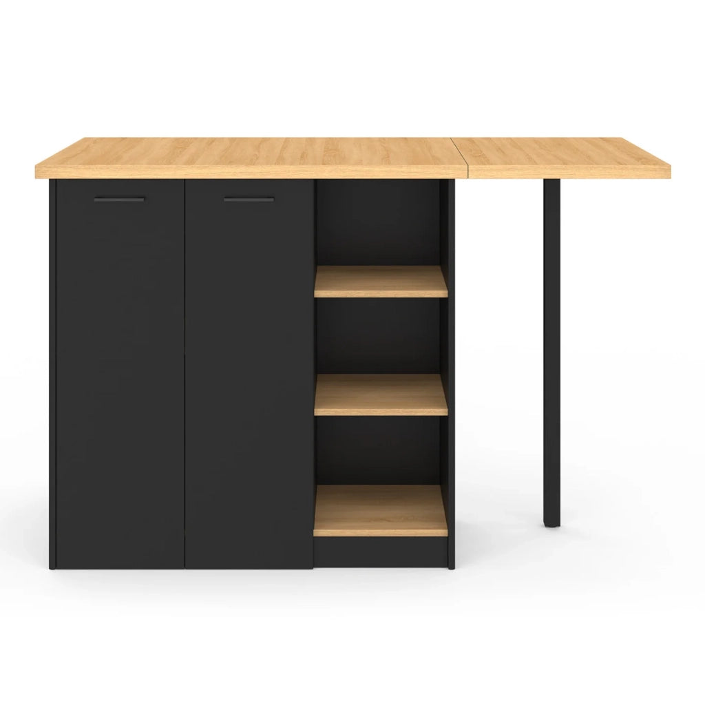 IDMarket - Isola centrale CESAR 140 cm in legno nero con piano di lavoro effetto faggio