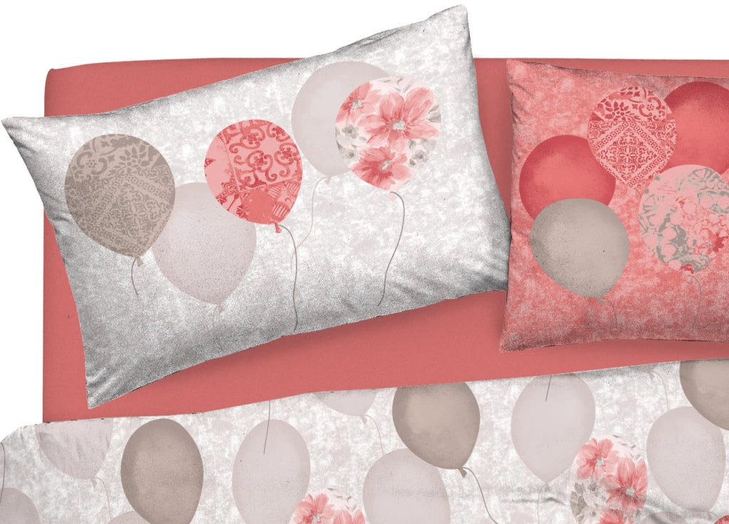 Copripiumino Sacco Piumone Pensieri Delicati Cotone Disegno Palloncini - Singolo - Rosso