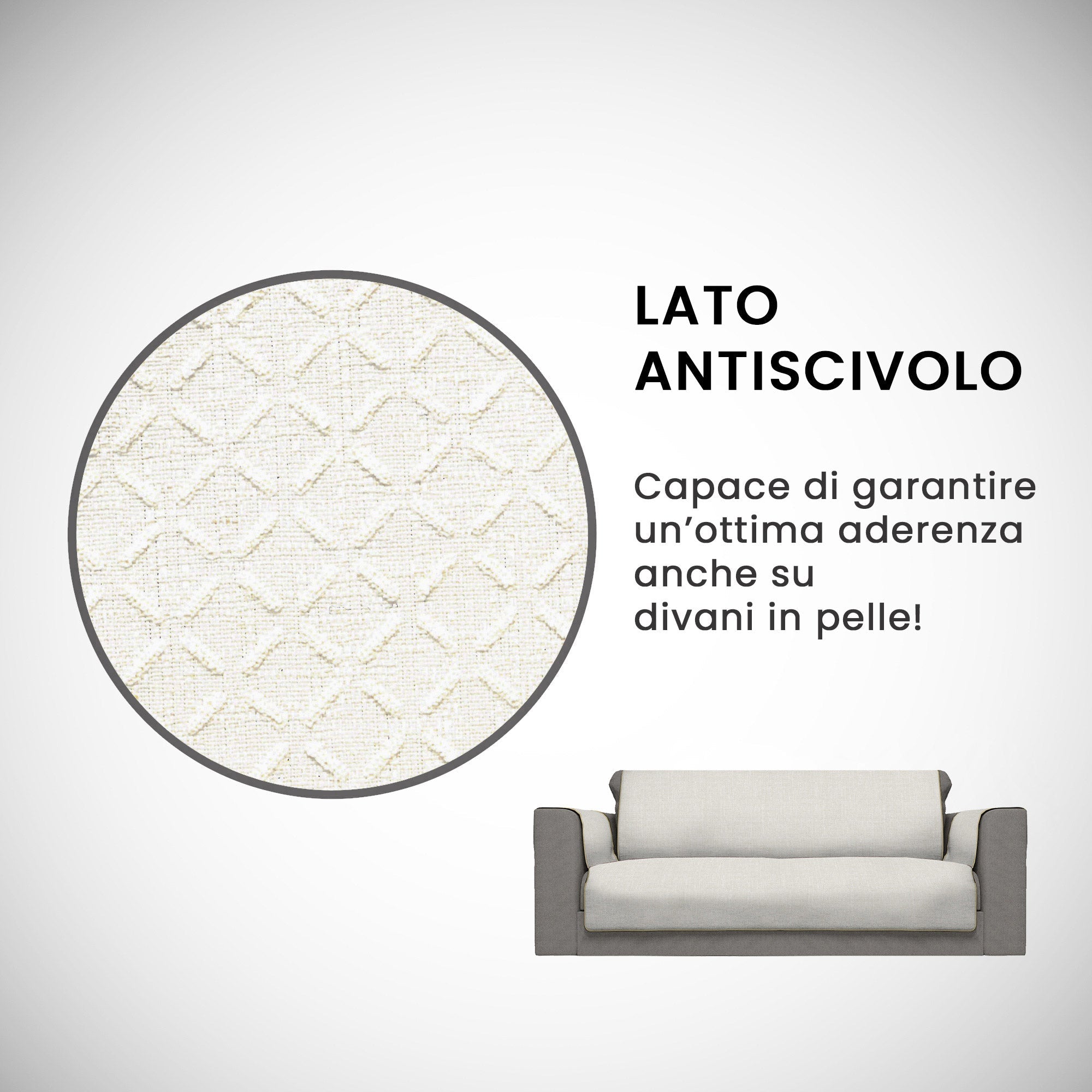 Copridivano con Copri Braccioli Seduta 60 cm in Poliestere Panna