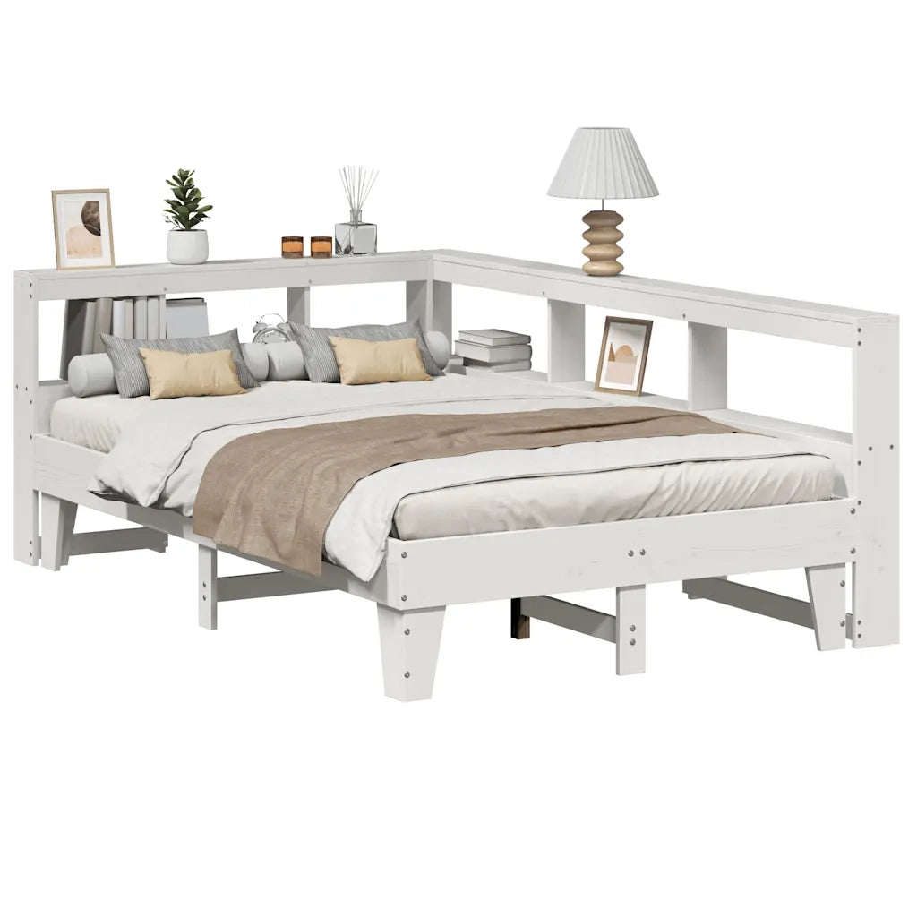 Letto Libreria senza Materasso-Struttura Letto con contenitore Bianco 140x190 cm Legno di Pino 175384