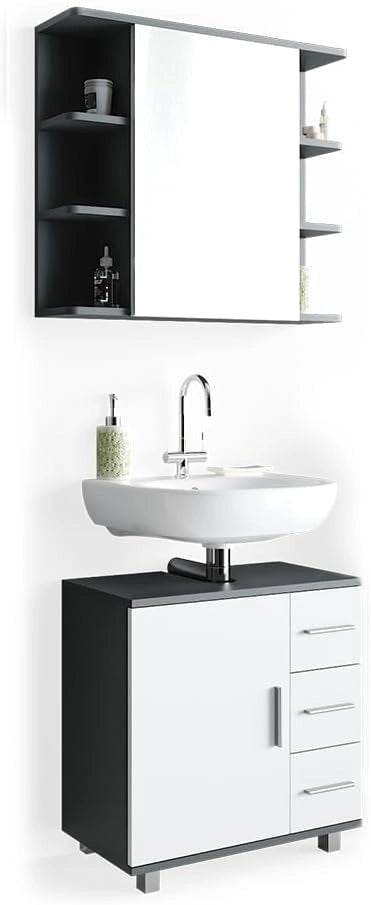 Set mobili bagno Ilias, Antracite, 60 cm, composto da specchio da bagno e mobile sottolavabo