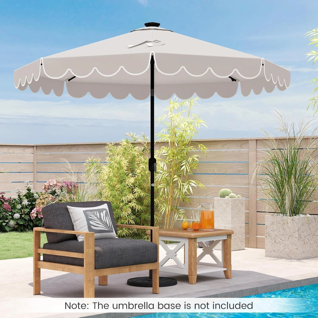 Ombrellone da Giardino Ø 300 cm con 24 Luci a LED, Apertura a Manovella, Inclinazione Regolabile a 35°, Ombrellone da Esterno per Terrazza, Spiaggia, Balcone, Anti UV, Senza Base
