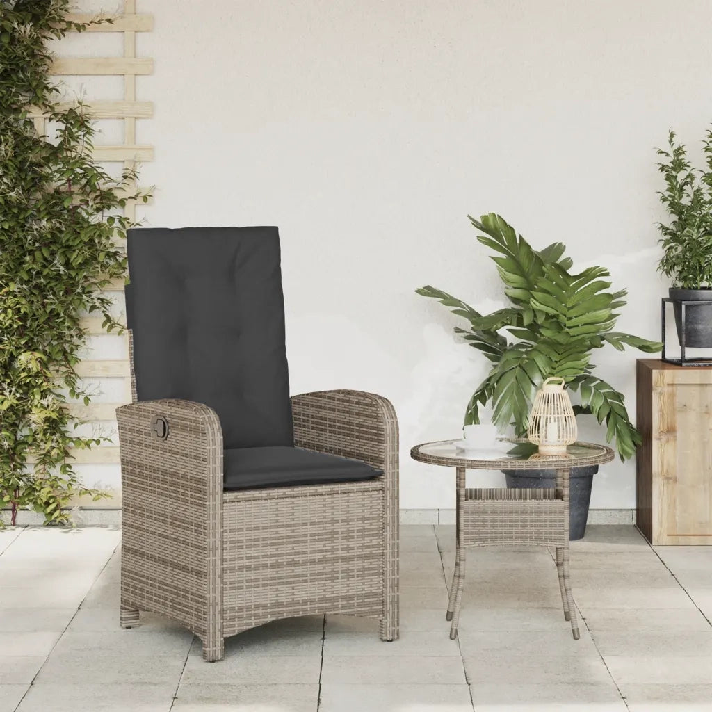 Sedia Reclinabile da Giardino | Sedie da Esterno con Cuscini Grigia in Polyrattan