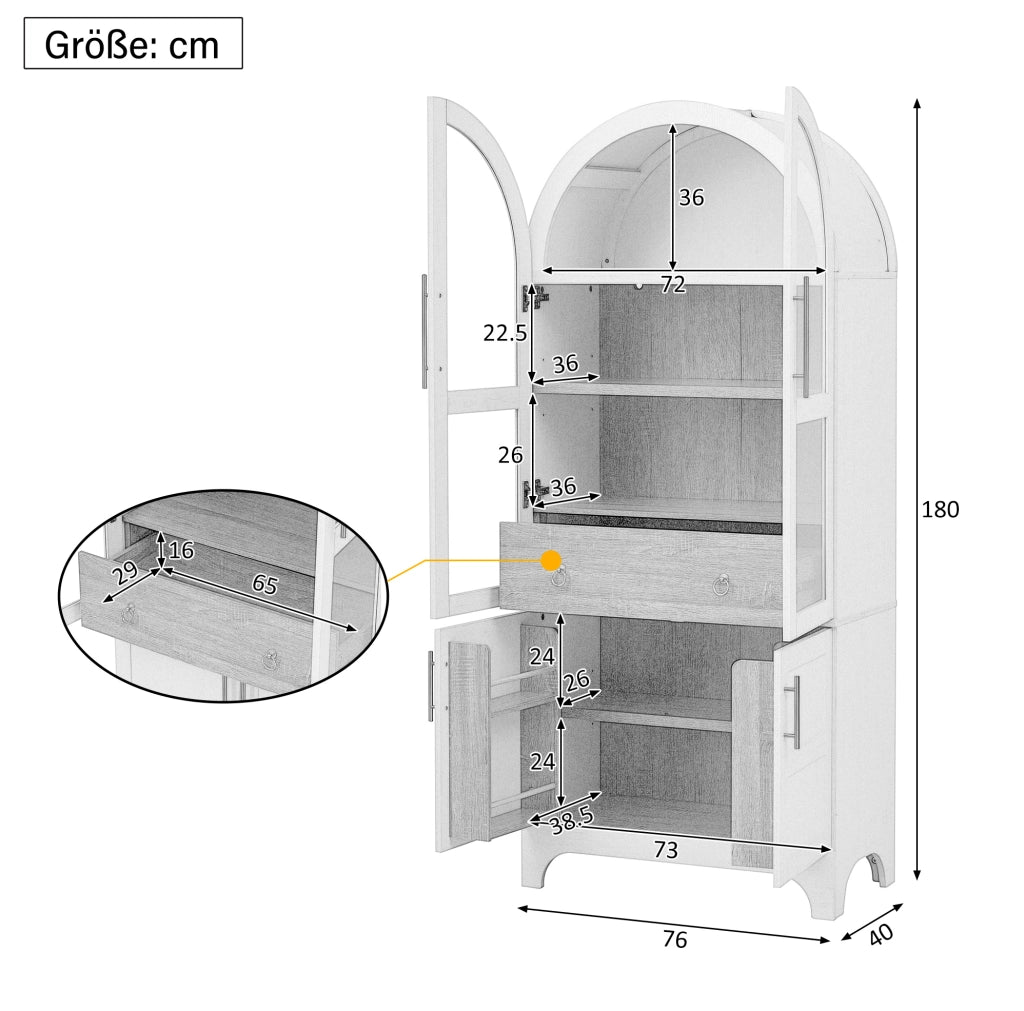 MOBILE ALTO da Cucina 76x40x180 cm Nero in MDF e Vetro