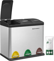 SONGMICS Cestino per Rifiuti da Cucina, 3 x 8 L Pattumiera Differenziata Piccolo Volume, Cestino Triplo in Acciaio, Pedali e Secchi Interni, Facile da Pulire, Argento e Nero LTB24L