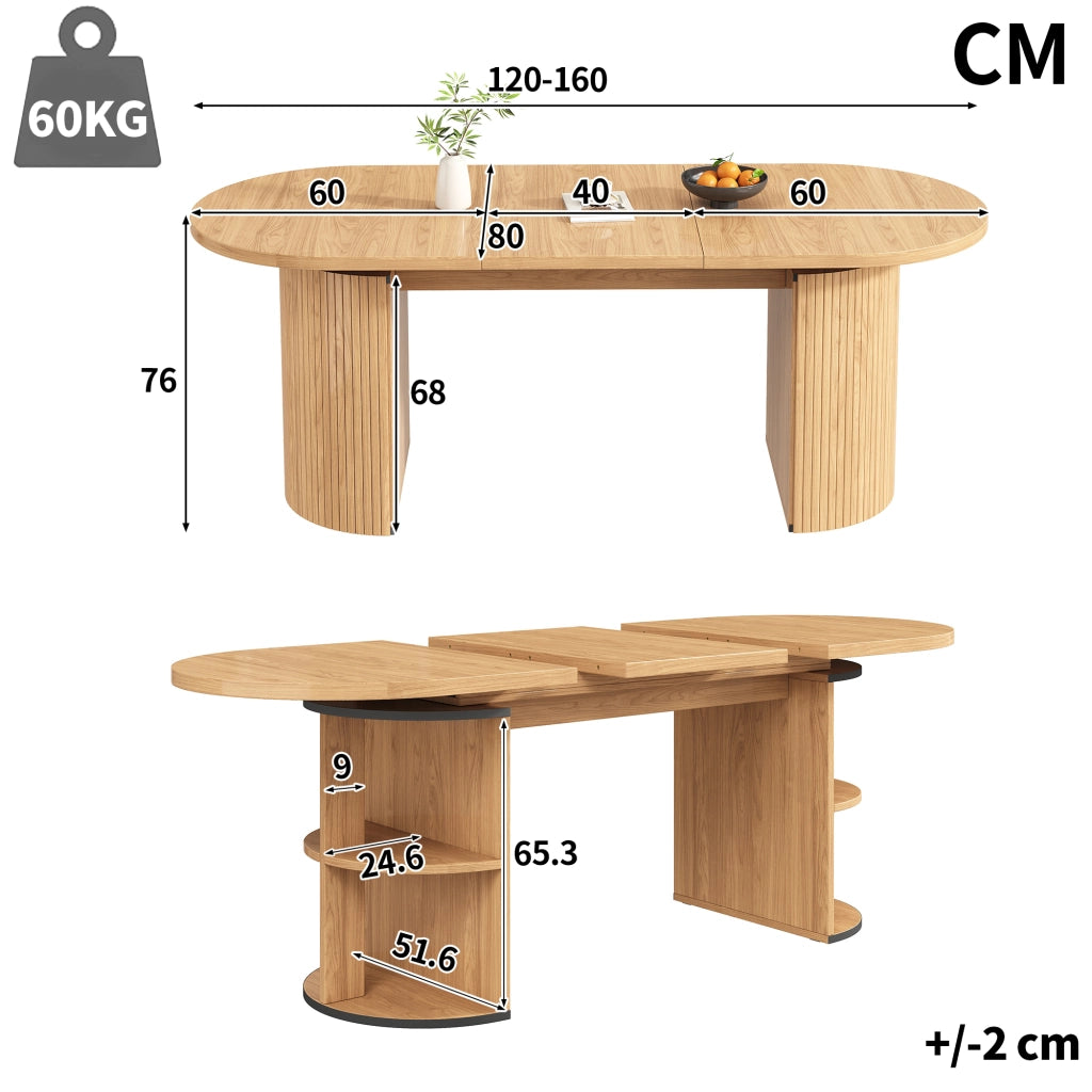 Tavolo da pranzo allungabile con vano nascosto; 4 modalità; per cucina e soggiorno; 160 × 80 × 76 cm