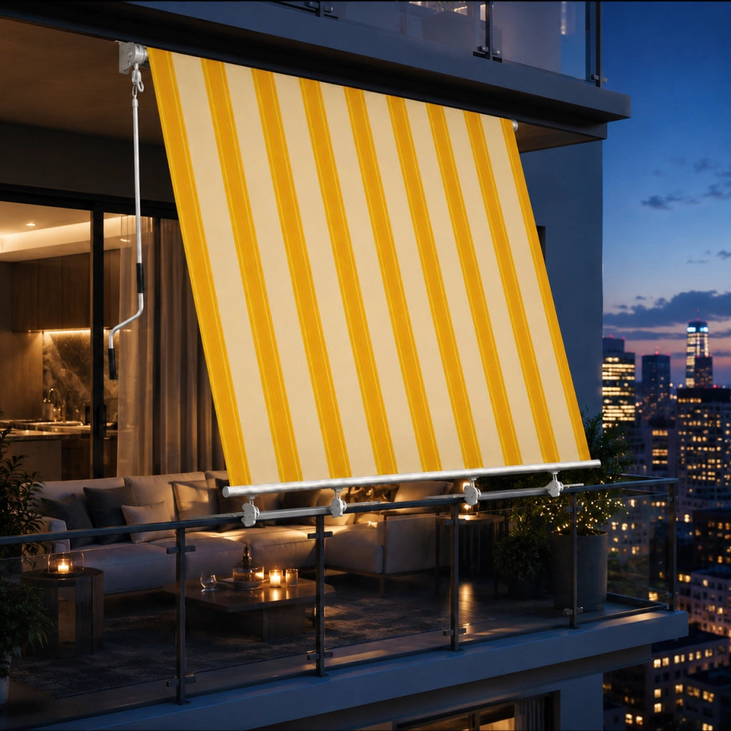 Telo Di Ricambio Per Tenda Da Balcone Con Protezione Solare E Privacy In Poliestere 280 G Mq Adatto A Veranda Terrazza E Spazi Esterni Resistente Alle Intemperie 295 X 250 Cm Giallo E Beige