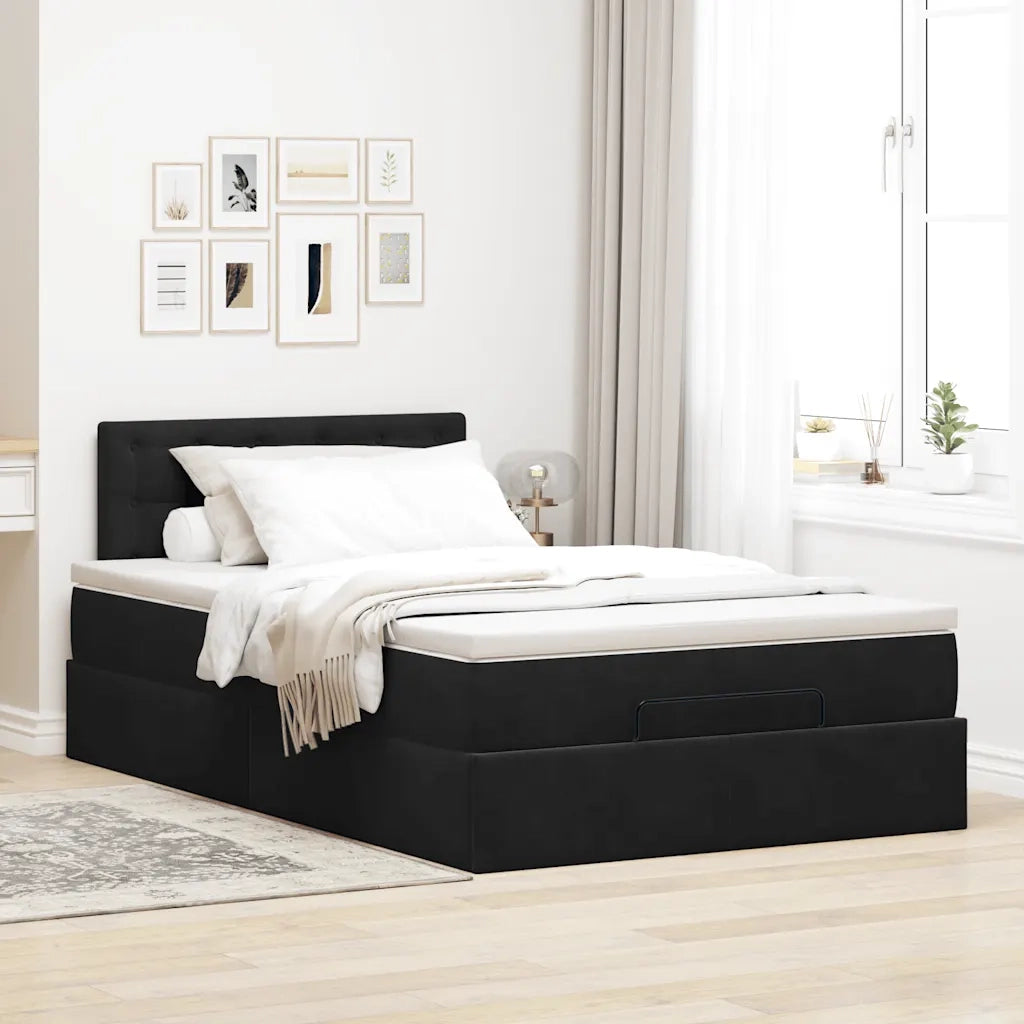 Struttura Letto Pouf con Materasso Nero 120x200 cm Velluto 3311911