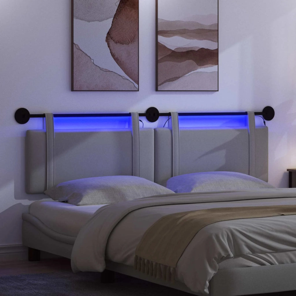 Testiera sospesa Con luce LED Grigio Chiaro Tessuto