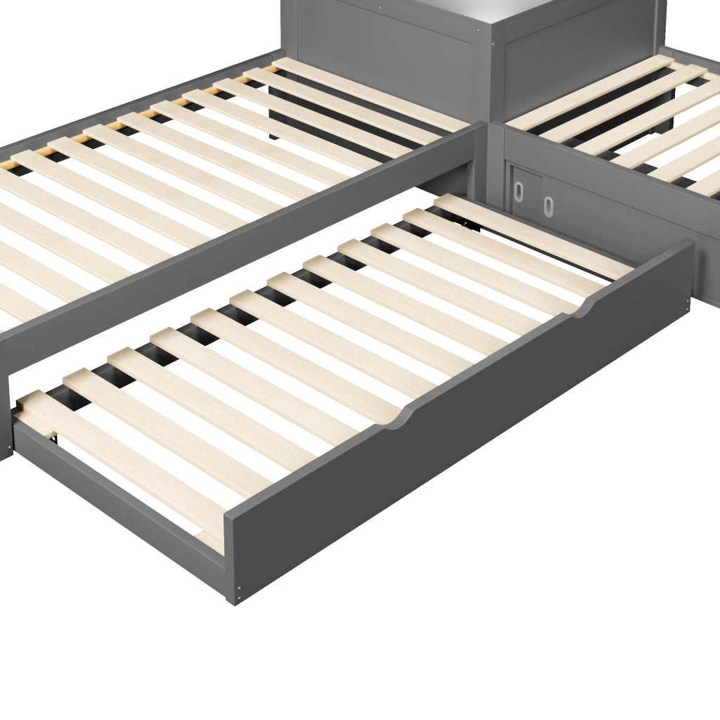 LETTO Piattaforma L 90x200 cm con letto estraibile, contenitore, grigio