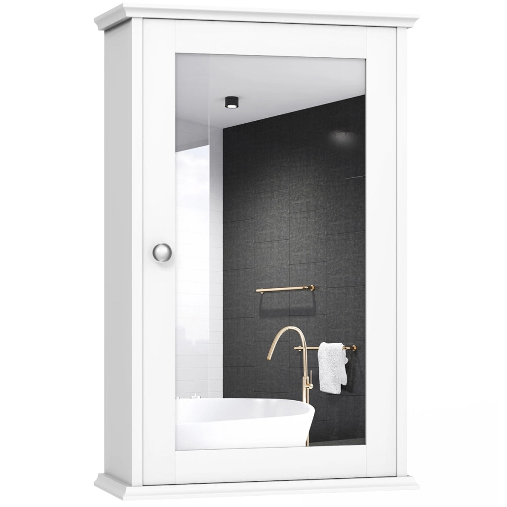 Armadio del bagno con specchio, Armadietto montato a muro con un¡¯anta Bianco-Armadi da parete
