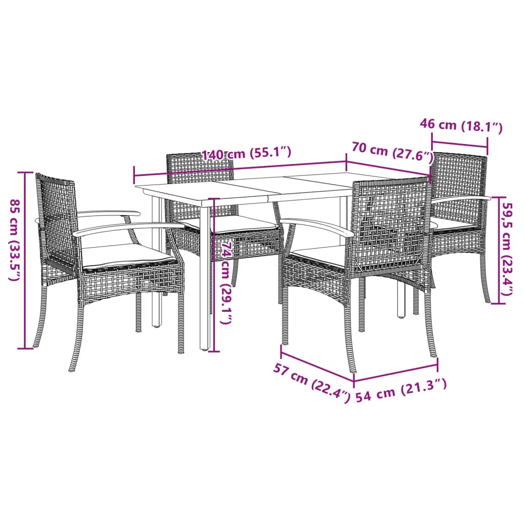 Set da Pranzo da Giardino 5 pz | Set Salotto da Giardino con Cuscini Beige in Polyrattan