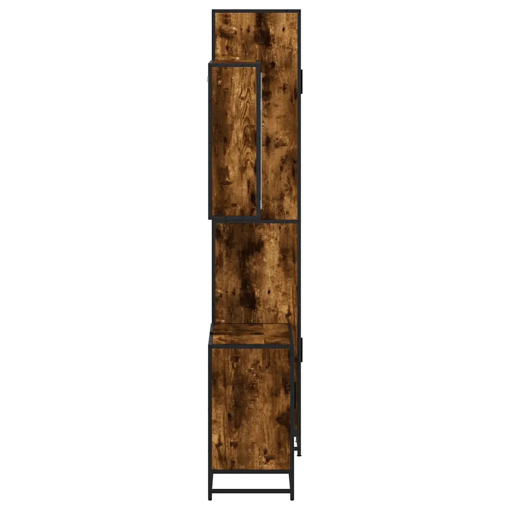 Set Mobili da Bagno 3 pz Rovere Fumo in Legno Multistrato